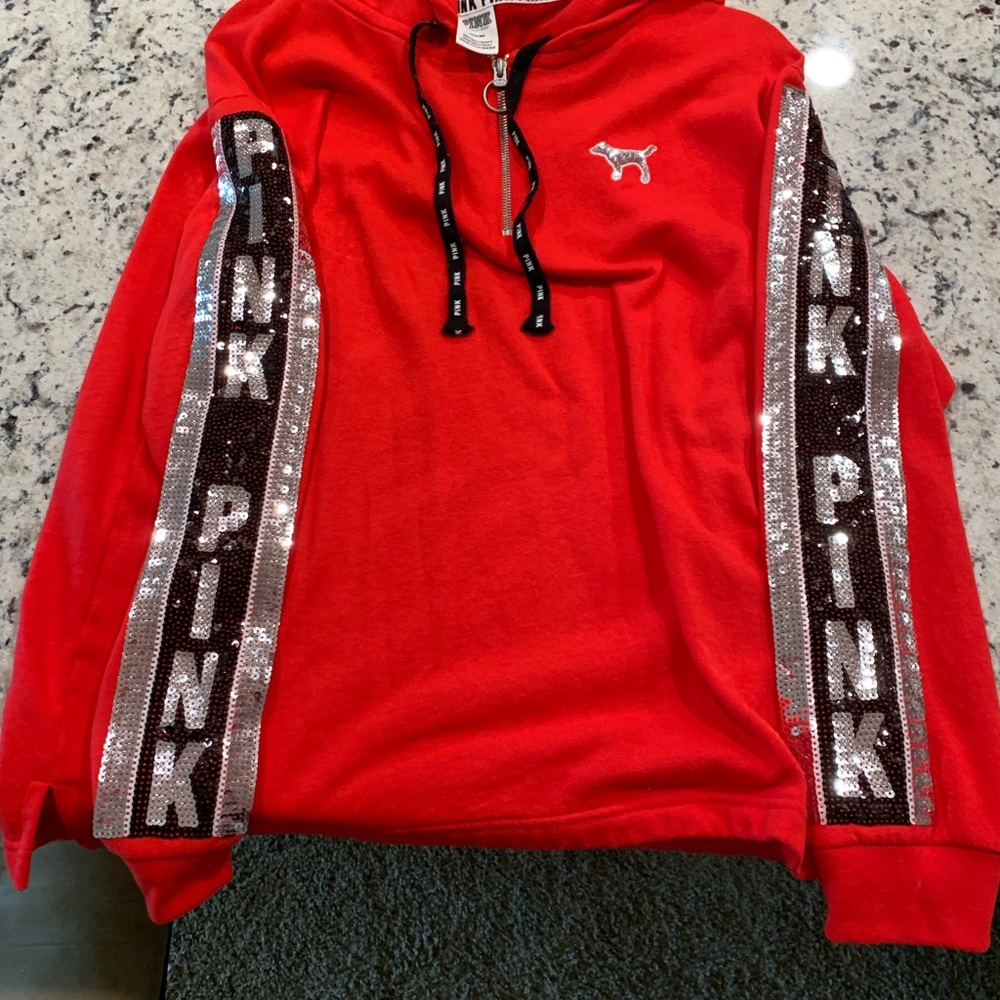 Victoria Secret (Pink) red hoodie with quarter zip
